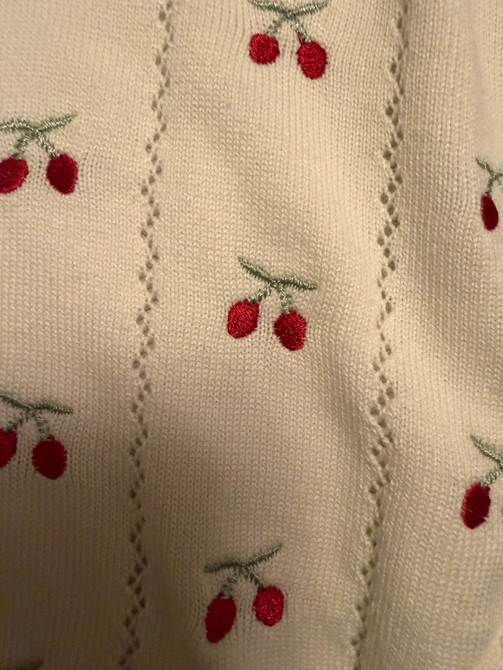Cream Knit Cherry-Embroidered Baby One-Piece Romper by Between